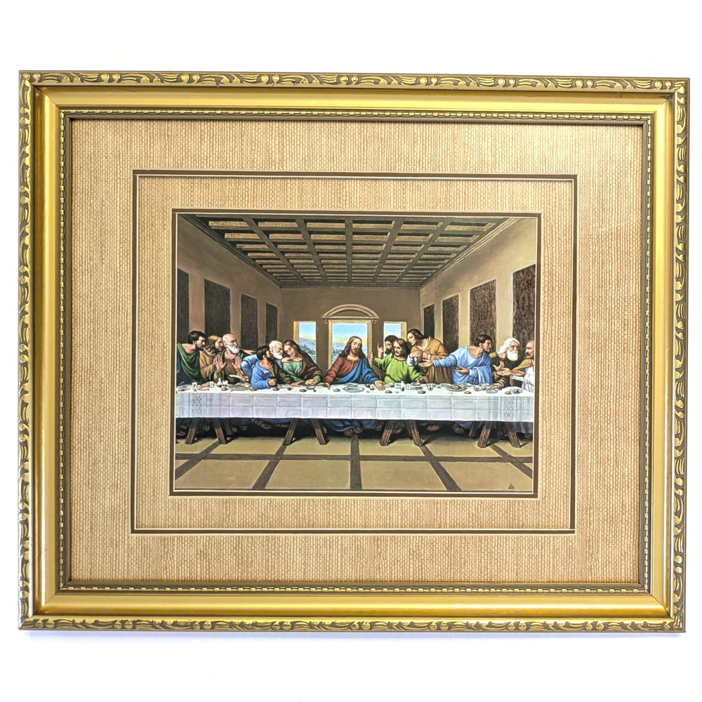 Vintage Last Supper Framed Art Print Gold Ornate Wall Frame Religious 17x14